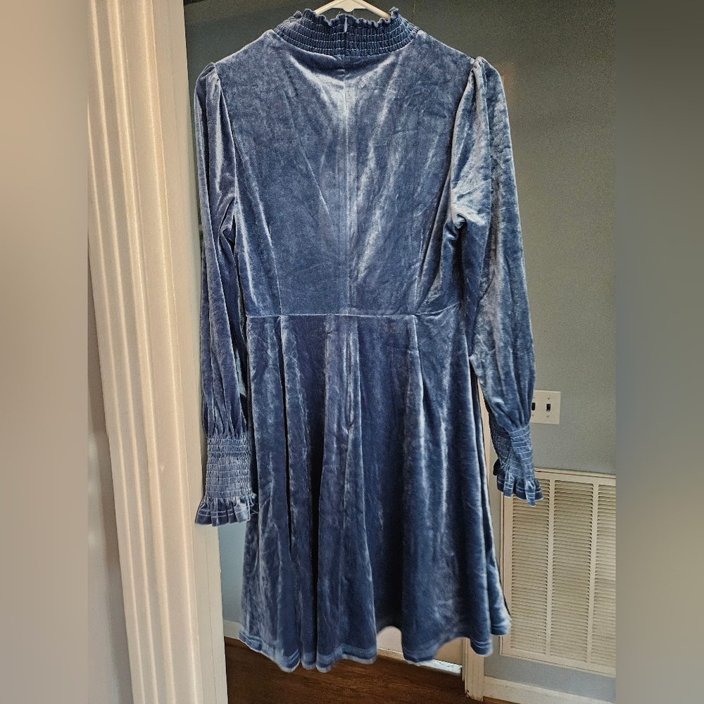 NWOT Baltic Born Light Blue Velvet Long Sleeve Dress - Picture 2 of 8